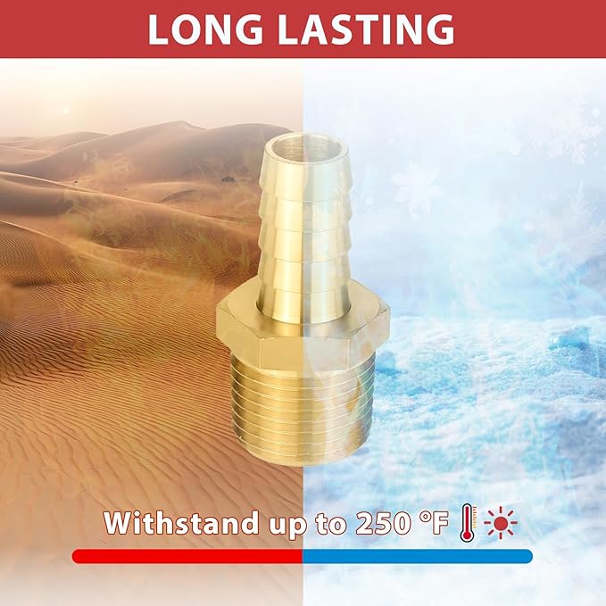 (Pack of 50) EFIELD Brass Hose Barb Fitting Adapter, 3/8" Barb x 1/2" NPT Male Pipe Fitting,(BARB009-50PCS)