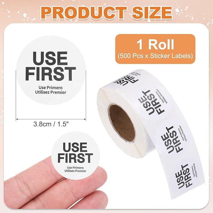 PATIKIL 500 Pcs USE First Stickers, 1.5 inch Round Use First Stickers Food Service Circle Inventory Control Adhesive Labels for Food Service Kitchen Restaurants Retail Storage Date, White