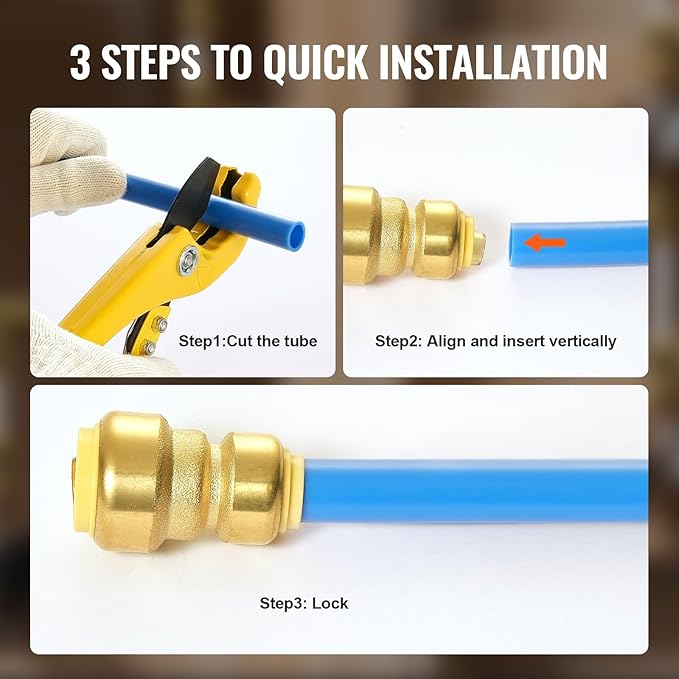 VEVOR Pipe Fittings, 1/2"-3/4" 12PCS Brass Pipe Fittings, Straight-Through Push-Fit Pipe Connector Brass Air Fittings, Heavy Duty Plumbing Fittings Adapter for Heating/Shower Systems,Water Pipes