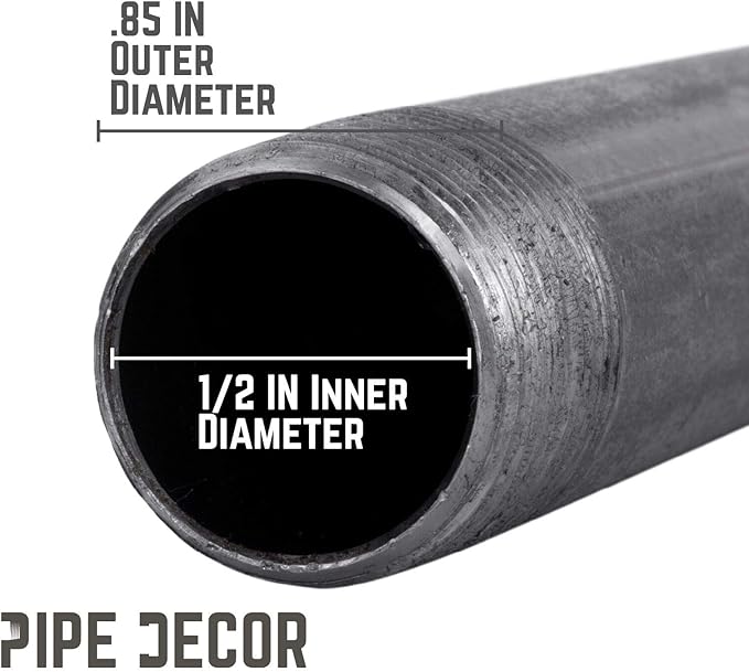 Pipe Decor 1/2” x 72” Malleable Cast Iron Pipe, Pre Cut, Industrial Steel Grey Fits Standard Three Quarter Inch Black Threaded Pipes Nipples and Fittings, Build Vintage DIY Furniture, 4 Pack