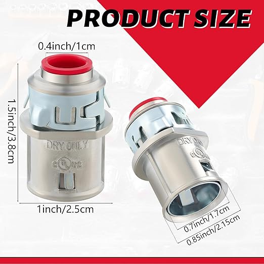 25 Pack Metal-Clad Cable Connectors, 3/8" Snap in Connectors Zinc Electrical Conduit Cable Connector for Steel and Aluminum Cables, Knockout Size 1/2'' Steel Construction