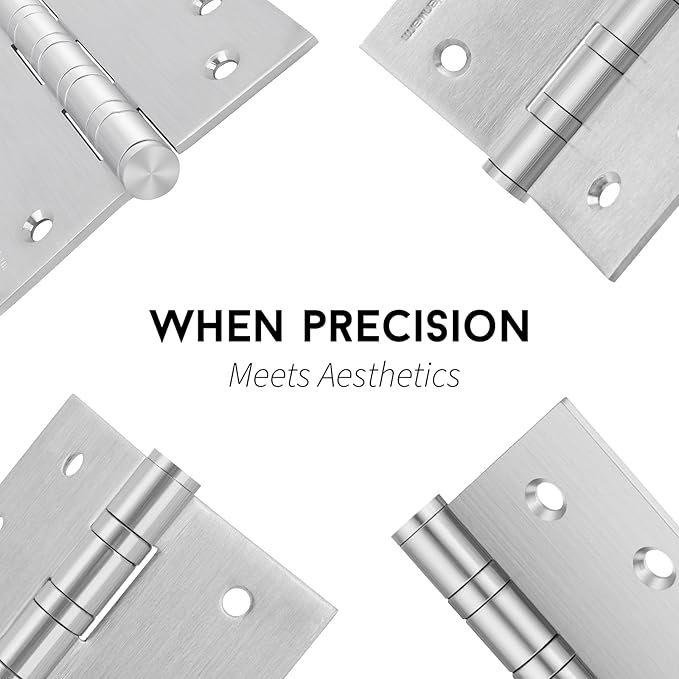 goldenwarm 3 Pack 4 x 4 Inch Ball Bearing Door Hinges Heavy Duty Stainless Steel Exterior Door Hinges with Square Corners, Brushed Nickel, Smooth & Quiet with Non-Removable Pin