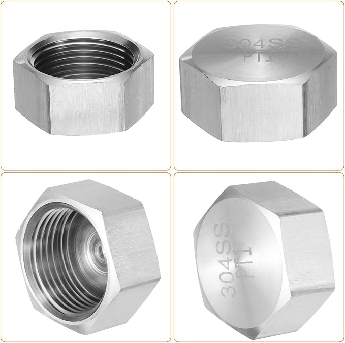 uxcell 1pcs Hex End Cap 304 Stainless Steel Nut with Washer, PT 1" Female Thread Pipe Fitting, Gas Line Water Line Stop Valve Cap Tubing Ends for Plumbing Fittings, Silver Tone
