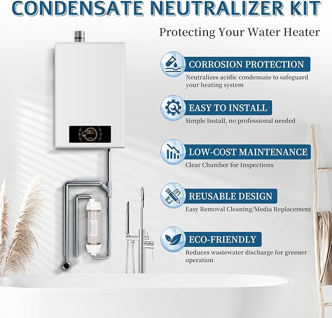 Replacement for Rinnai 804000074 Condensate Neutralizer Kit, 804000074 Neutralizer Kit with Chrome, Corrosion Protection for Tankless Water Heaters, Acid Condensate Neutralizer with Wall Installation