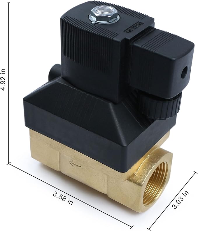 U.S. Solid 3/4" High Pressure Solenoid Valve, 12V DC, Brass, 50 bar, 300°F - Heat-Resistant, High-Pressure Valve for Industrial Use, Water, Gas, Oil and Fluid Control