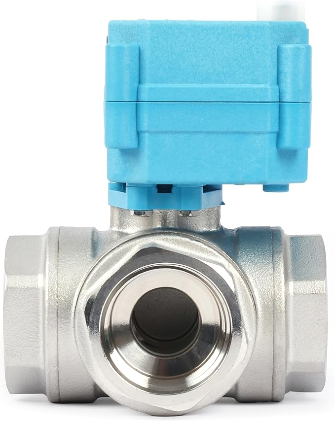 U.S. Solid 1" 3 Way Stainless Steel Motorized Ball Valve L Type AC/DC9-24V, Water Shutoff Valve with Manual Function, Standard Port