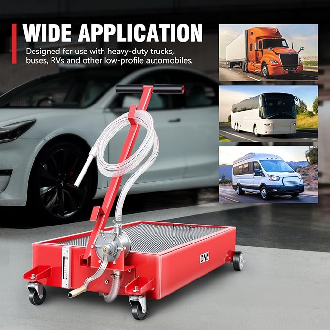 DNA Motoring 20 Gallon Oil Drain Pan with Pump, Evacuation Hose, T-Handle, Low Profile for Trucks Buses RVs, TOOLS-00386