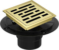 4 Inch Square Shower Floor Drain, Shower Drain Kit with Flange, Square Shower Drain, SUS 304 Stainless Steel Floor Drain,Brushed Gold