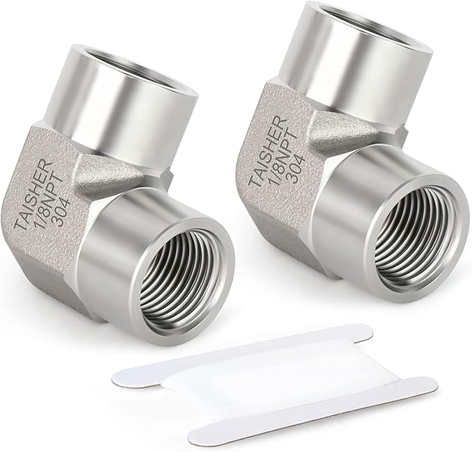 TAISHER 2PCS 304 Stainless Steel 90 Degree Barstock Street Elbow, 1/8 Inch NPT Female Pipe to 1/8 Inch NPT Female 304 Stainless Pipe Fitting
