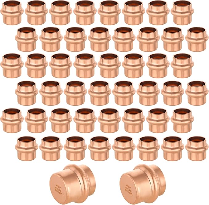 50-Pack GUOFIS Copper Press End Cap, 3/4" x 3/4" Plug Fittings for Copper Tube Connection with Stop(PRESS011-50Pack)
