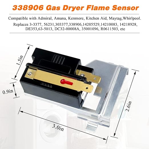 Gas Dryer Repair Kit WP338906 338906 Gas Dryer Flame Sensor 279311 Igniter 279834 Gas Valve Solenoid Coils Kit by Blutoget- Fit for Whirlpool Ken-More Dryers- Replaces WP338906 AP3094251 PS334310