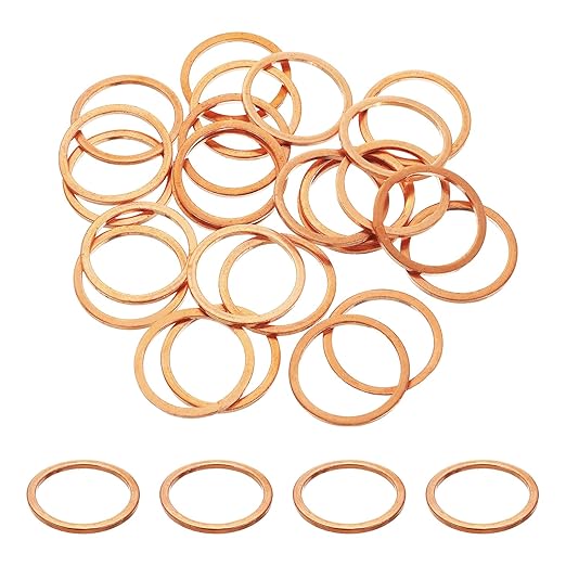uxcell 75Pcs M30 Flat Washer Copper Washer Sealing Rings, 30mm ID 36mm OD 2mm Thickness Copper Crush Washers Metric Sealing Gasket for Plumbing Machinery Automotive