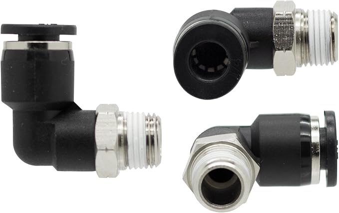 PneumaticPlus PL-1/4-N1 Push to Connect Fittings, Male Elbow - 1/4" Tube OD x 1/8" NPT Thread (Pack of 10)