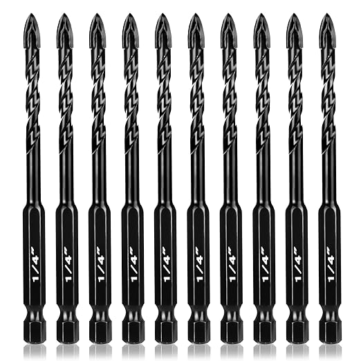 1/4 Inch Concrete Drill Bits 10PCS, Masonry Drill Bit Set with Tungsten Carbide Tip for Glass,Tile, Brick, Cement, Concrete, Plastic, Cinder Block, Wood etc