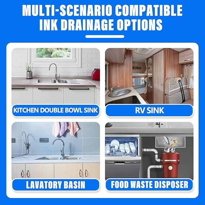 Double Sink Drain Kit, Flexible Sink Drain Pipe 1-1/2 & 1-1/4 P Trap Fits Sink Bowl Drain, Expandable Plumbing Kit for Kitchen, Bathroom, Gray