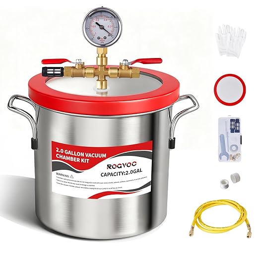 2 Gallon Vacuum Chamber, 201 Stainless Steel Degassing Chamber with Acrylic Lid and 4.9 ft Hose, for Resin, Silicone, Epoxy, Plaster Degassing and Wood Stabilization Projects