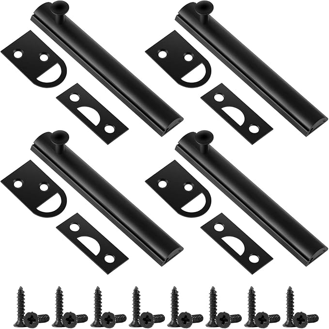 Lothee 4 Pcs Solid Brass Surface Bolt Door Slide Bolt Door Latches for Top of Slide Latch Lock(6",Matte Black)