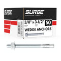 3/8" x 3-1/2" Zinc-Plated Wedge Anchors for Concrete and Cement | Heavy-Duty 3/8 Concrete Anchors (Box of 50)