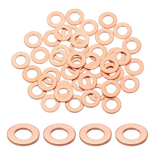 uxcell 75Pcs M6 Flat Washer Copper Washer Sealing Rings, 6mm ID 12mm OD 1mm Thickness Copper Crush Washers Metric Sealing Gasket for Plumbing Machinery Automotive