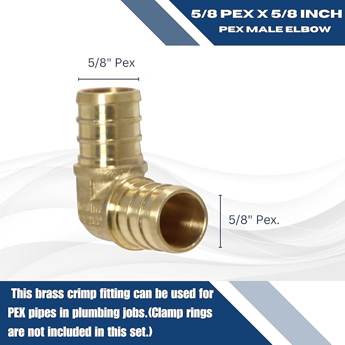 XFITTING Pex 5/8 Inch x 5/8 Inch Pex Elbow Brass Crimp Fitting, 25-6-1=25X, 25 Pieces