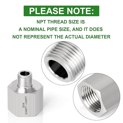 TAISHER 5PCS Forging of 304 Stainless Steel Pipe Fitting, Reducer Adapter, 1/4" NPT Male x 3/4" NPT Female, Reducing Pipe Adapter Fitting