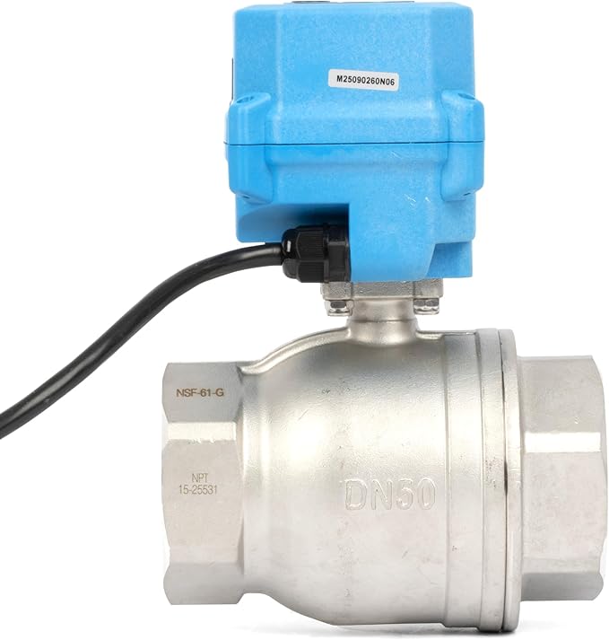 U.S. Solid 2" Motorized Ball Valve with US Plug 110VAC 304 Stainless Steel Electrical Ball Valve, Auto Return, Normally Closed, NSF Certified, IP67