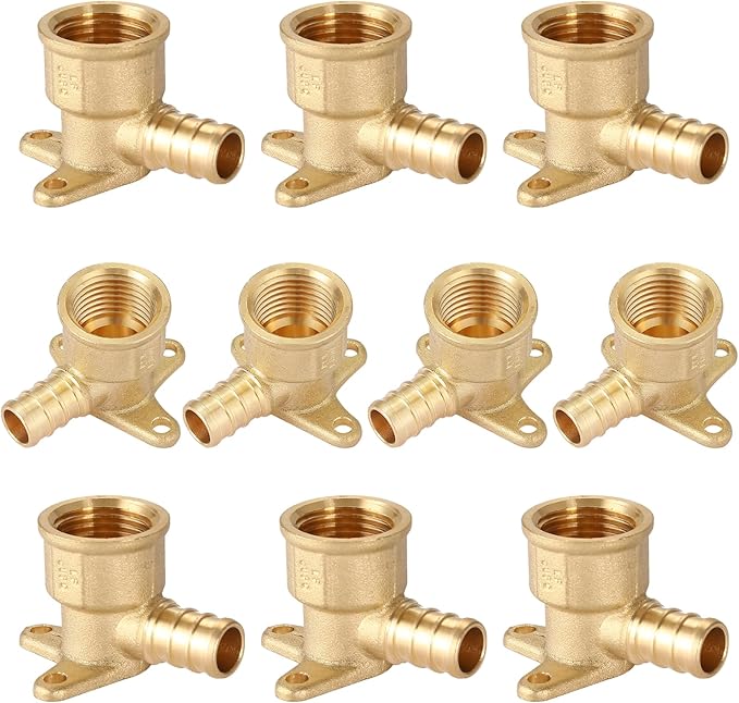 10-Pack HeSun PEX Fittings, 1/2" PEX x 1/2" Female NPT, 1/2 Inch Brass Crimp Drop Ear Elbow Fitting, ASTM F1807(PEX1807159)