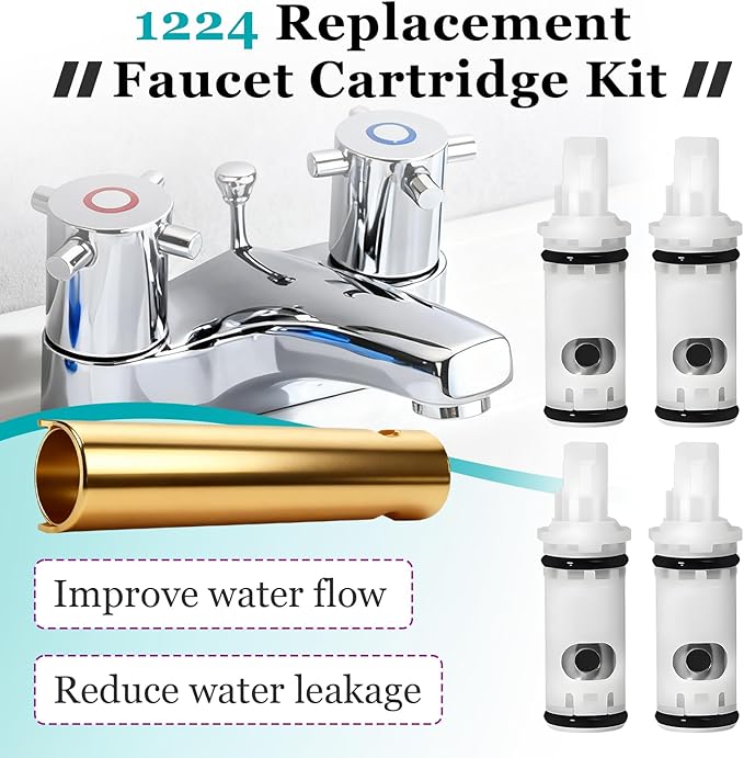1 Set 1224 1224B Faucet Cartridge Replacement Kit Compatible with Moen Most Double Handle Faucets, Includes 4 Pcs 1224 Replacement Cartridges and 1Pcs 14272 Cartridge Removal Tool