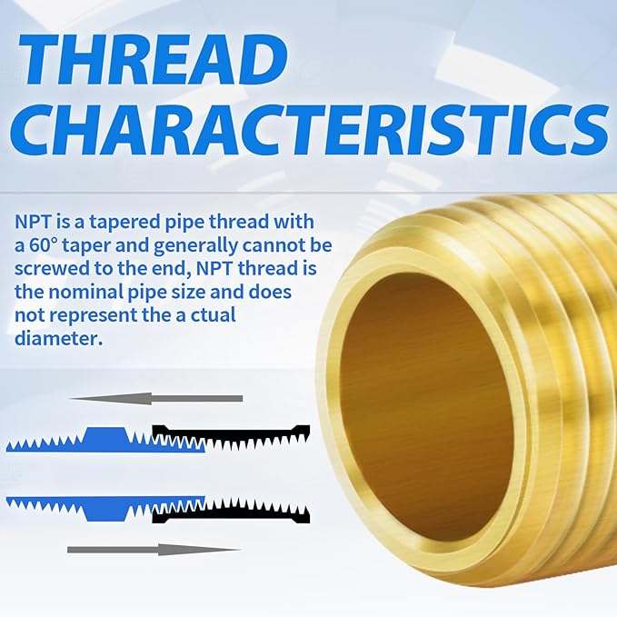 ChillWaves Brass Pipe Fitting, Hex Nipple 1/8" NPT Male x 1/8" NPT Male Thread Adapter(12-PACK)