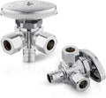 (Pack of 2) Seelink Multi-Turn Dual Outlet Angle Stop Valve, 1/2" Pex Crimp F1807 Pipe Inlet x (3/8 inch x 3/8 inch) Compression Outlets, Chrome Plated Brass