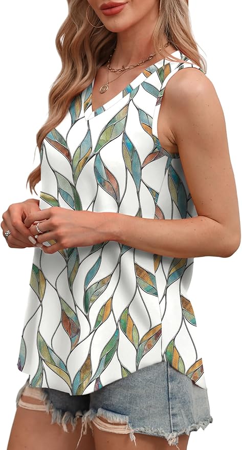 OFEEFAN Womens Tank Tops V Neck Sleeveless Flowy Loose Fit Basic Casual Summer Tops