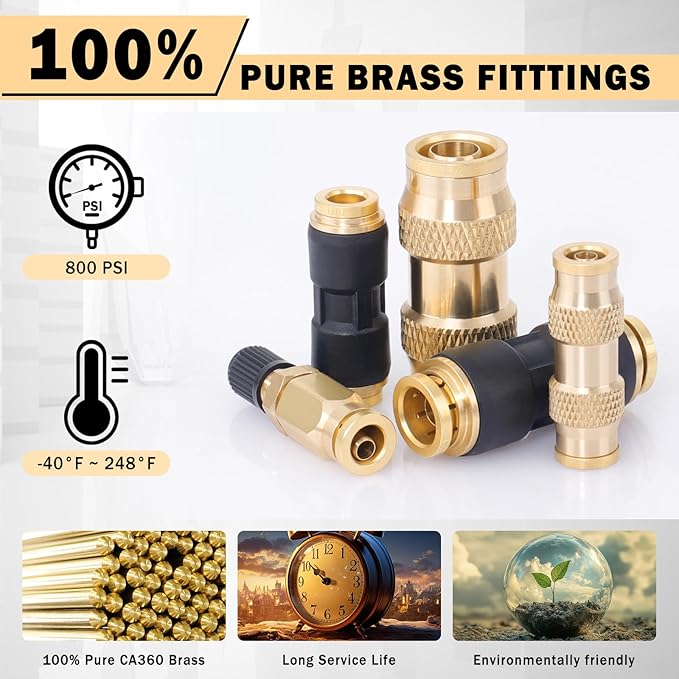 CheeMuii 32 PCS DOT Air Line Fittings Kit DOT Push Lock Air Fittings Brass and Plastic Quick Connect Straight Unions 1/8" 5/32" 1/4" 3/8" 1/2" 5/8" 3/4" Air Hose Fittings Assortment
