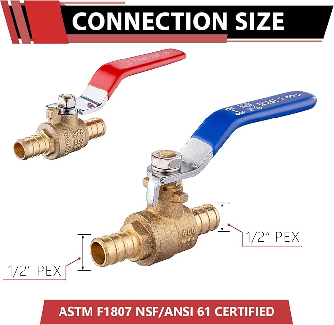 4 Pack EFIELD 1/2 Inch Pex Brass Full Port Shut-off Ball Valve for Hot and Cold Water,Potable Water, Pex Barb Crimp Connection,(VALVE002)