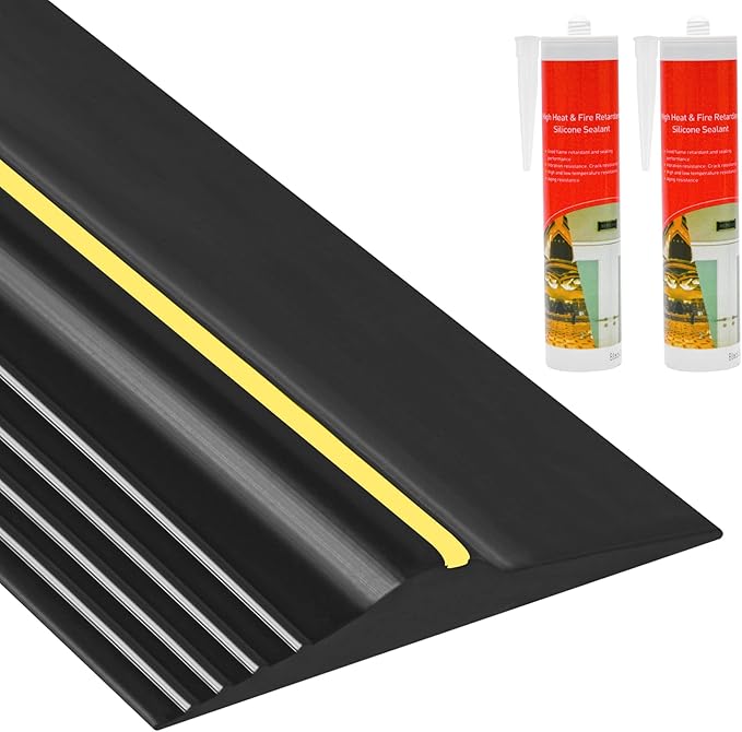 16.5Ft Universal Garage Door Bottom Threshold Seal Strip with 20oz Glue Gel, Weatherproof Rubber DIY Weather Stripping Replacement - Black