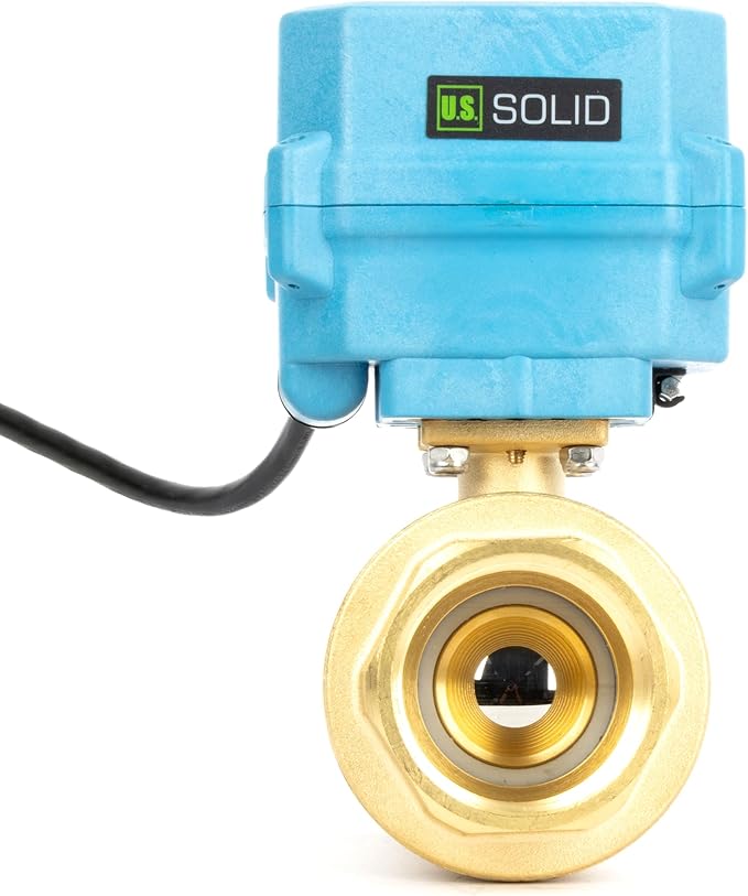 U.S. Solid 1-1/2" Motorized Ball Valve with US Plug 110VAC Brass Electrical Ball Valve, IP67, Manual Override, Direction Display Auto Return, Normally Closed, IP67