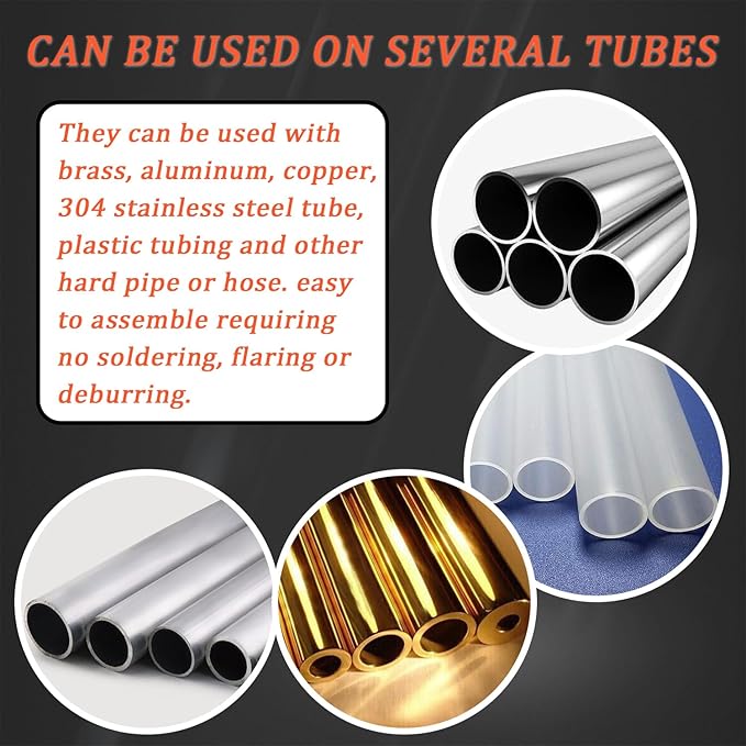 152PCS 4 Sizes Brass Compression Fittings Assortment kit- 1/2", 3/8", 5/16", 1/4" Insert, Sleeve Ferrule, Nut for Connecting air, Fuel, Water, Oil and inert Gases Lines