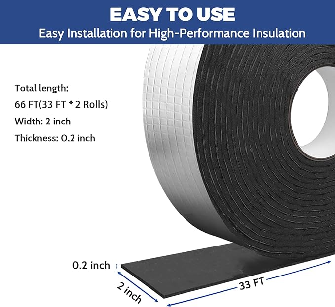 DGSL Pipe Insulation Wrap, 2" Wide X 66 Ft (2 Roll) Pipe Insulation Foam Tube, Self-Adhesive AC Line Insulation for Winter Freeze Protection