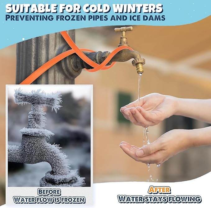 3~100FT Heat Tape for Water Pipes, UL & ETL Certified 35 FT Self-Regulating Pipe Heating Cable with Thermostat for Pipe Freeze Protection, Waterproof Heat Tape for Metal and Plastic Pipes