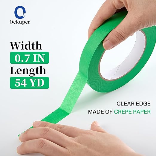 Green Masking Tape,Painters Tape,Green Painters Tape for Automotive paniting,DIY Paper Arts & Crafts, Spraying Drywall Paint, No Residue & Easy to Clean Up,6pcs 0.7in. X 54 Yd Painter's Tape