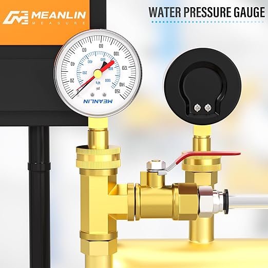 MEANLIN MEASURE 0~150Psi 3/4" Female Water Pressure Test Gauge, 2.5" FACE DIAL with Red Indicator Hands, Hydraulic Tester Suitable for Gardens, Water Pipes