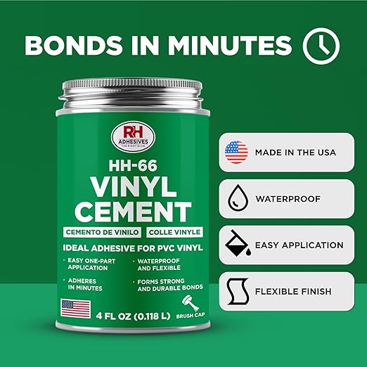 HH-66 Vinyl Cement, 4 oz. can - Vinyl Adhesive, Cement Glue, Repair Glue, Inflatables, Pool Liner, Tarps, Tents, Awnings, Mats, Covers, Waterproof, High Strength, Long Lasting, RH Adhesives