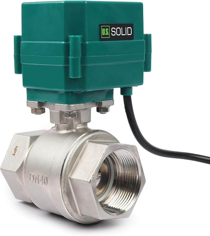 U.S. Solid 1-1/2" Motorized Ball Valve with US Plug 110VAC Stainless Steel Electrical Ball Valve,Auto Return, Normally Closed, IP65