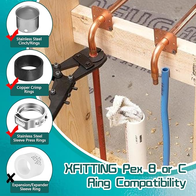 Boltigen 1/2" PEX Copper Stub Out Elbow 5-Pack with Wall Flange - 6 Inch, F1807 Certified with Stainless Steel Crimp Clamps for PEX-B/C Systems