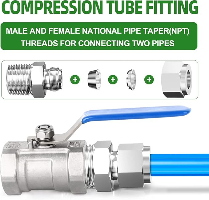 TAISHER 5PCS 304 Stainless Steel Compression Tube Pipe Fitting Connector, 3/8" Tube OD x 1/2" NPT Male Straight Adapter