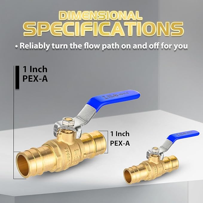 20-Pack Foskan 1" Brass PEX-A Ball Valve with Blue Handle, Quarter Turn Full Port Valve for PEX-A Pipe Connection