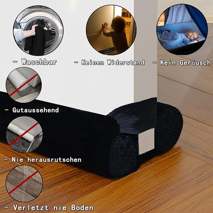 Door Draft Stopper for Doors 31-39" No Adhesive Draft Stopper for Bottom of Door Draught Excluder Under Door Wind Blocker Reduce Noise Draught Excluder Sweep Sound Proof(Black)