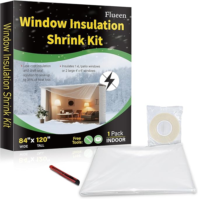 Large Patio Door Shrink Film Window Insulation Kit Cuttable with AdhesiveTransparent,Window Plastic for Winterizing Thicken Thermal Waterproof Insulation Cover Warm Winter (1Pack, 84"W x 120"T)
