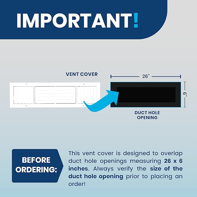 26x6 Inch (Duct Opening) Aluminum 3-Way Air Flow Vent – HVAC Vent Cover for Wall or Ceiling – Quiet HVAC Wall Register with Multi-Shutter Damper – Adjustable Curved Blade - Plastic Seal for Tight Fit