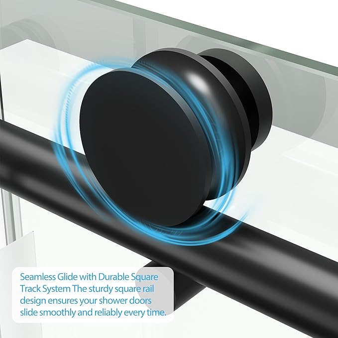 Frameless Double Sliding Shower Door - 56 to 60 Inch Adjustable Width x 59 Inch Height, 1/4" (6mm) Clear Tempered Glass with Easy-Clean, Space-Saving Bypass Design, Matte Black Finish for Bathroom