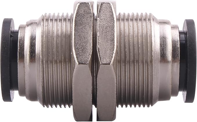 Bulkhead Union Push to Connect Tube Fitting 1/2 Inch Tube OD Stainless Steel Double Threaded (5 Packs)